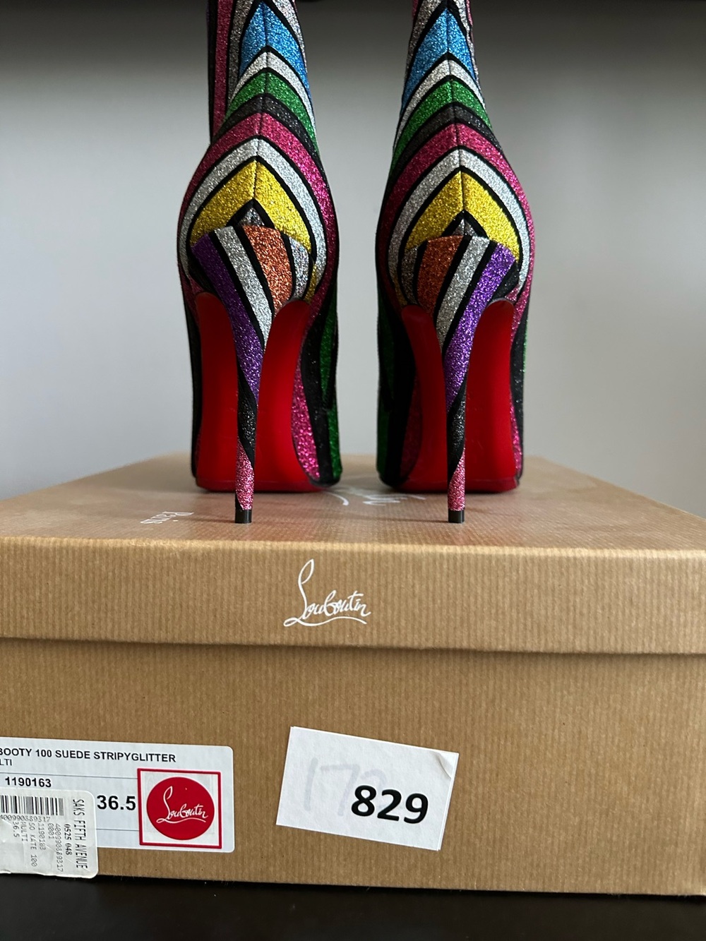 Christian Louboutin So Kate Booty 100 Suede Stripy Glitter Size 36.5 NWT